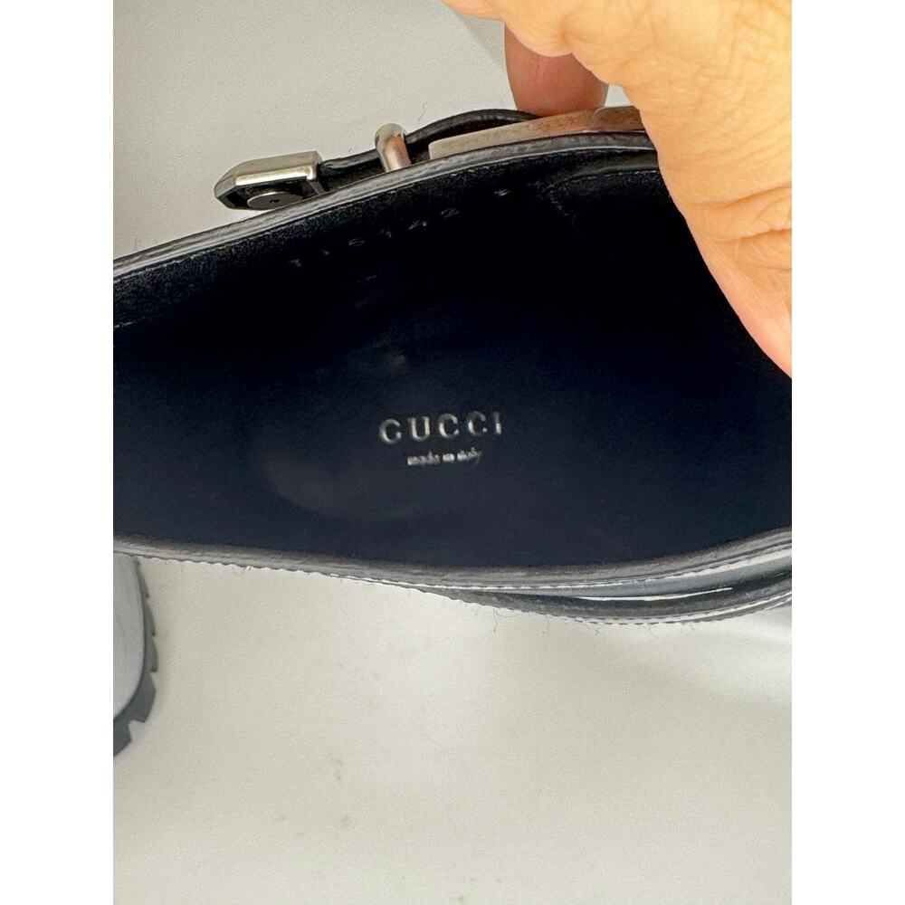 Gucci Platform Ankle Boots Black Leather Stripe Block Heel Chic Size EU 39 - Picture 2 of 12